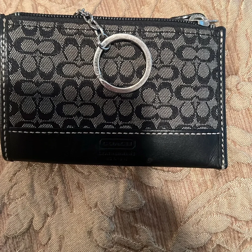 Coach Black Gray Signature wallet Jacquard Card ID Holder Key Chain host pick - Picture 6 of 15